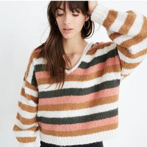 Madewell Balloon Sleeve Sweater in Stripe Mix Women’s Size Small Wool/Alpaca NWT